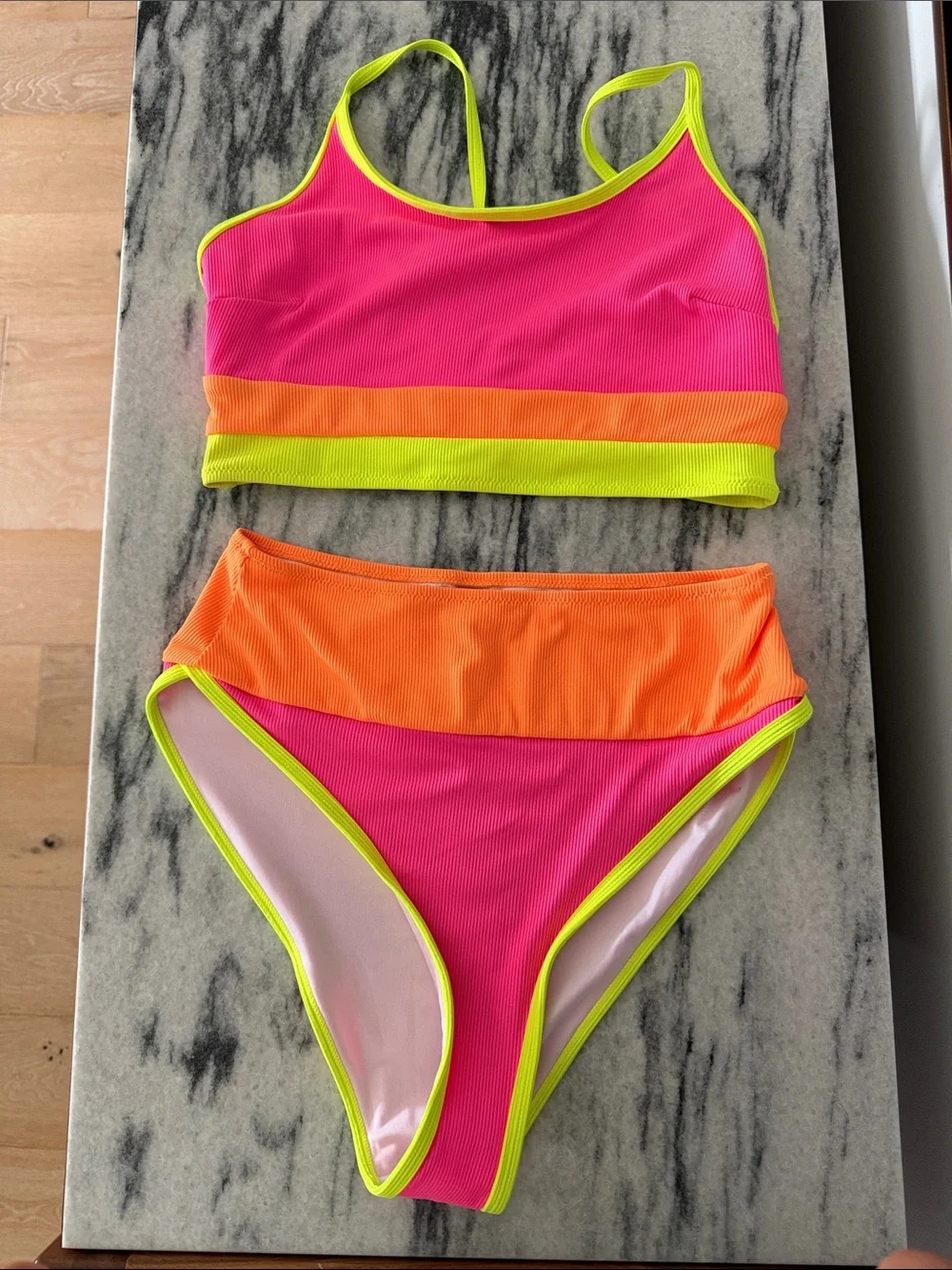 Neon Colorblock High-Waist Bikini Set